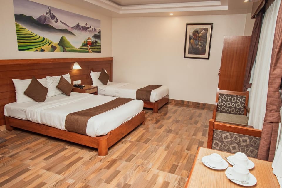 Bed, wardrobe