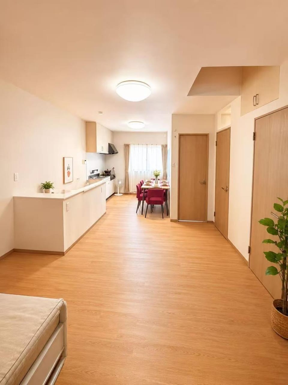 Kitchen or kitchenette, Living room, Dining area, stove