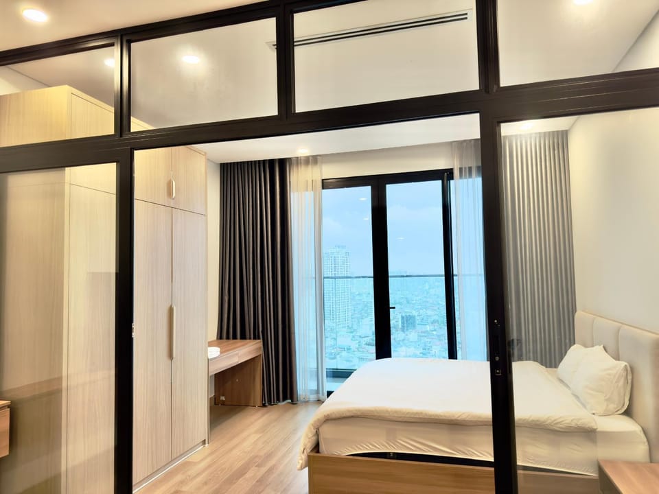 Bed, wardrobe