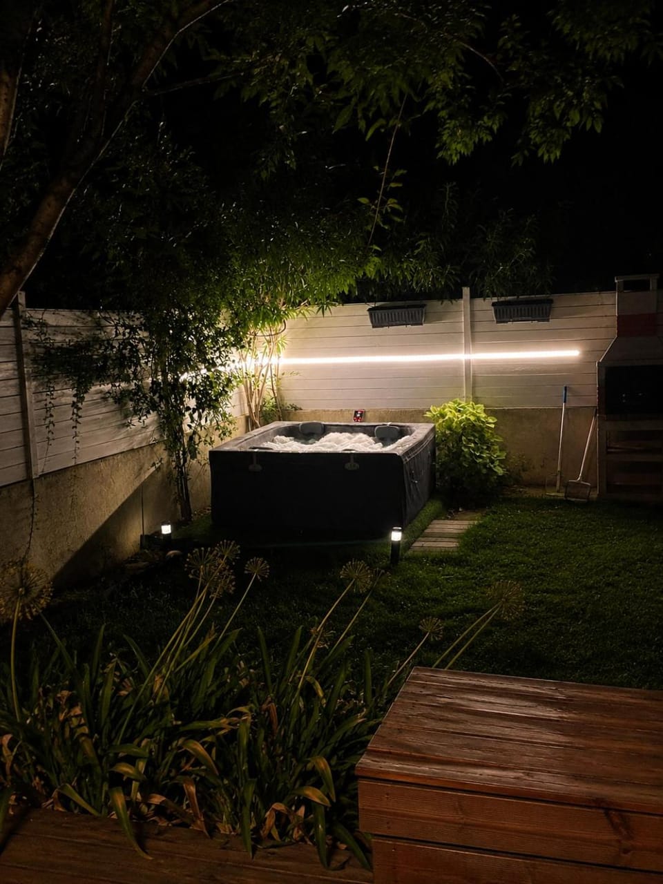 Patio, Night, Garden, Garden view