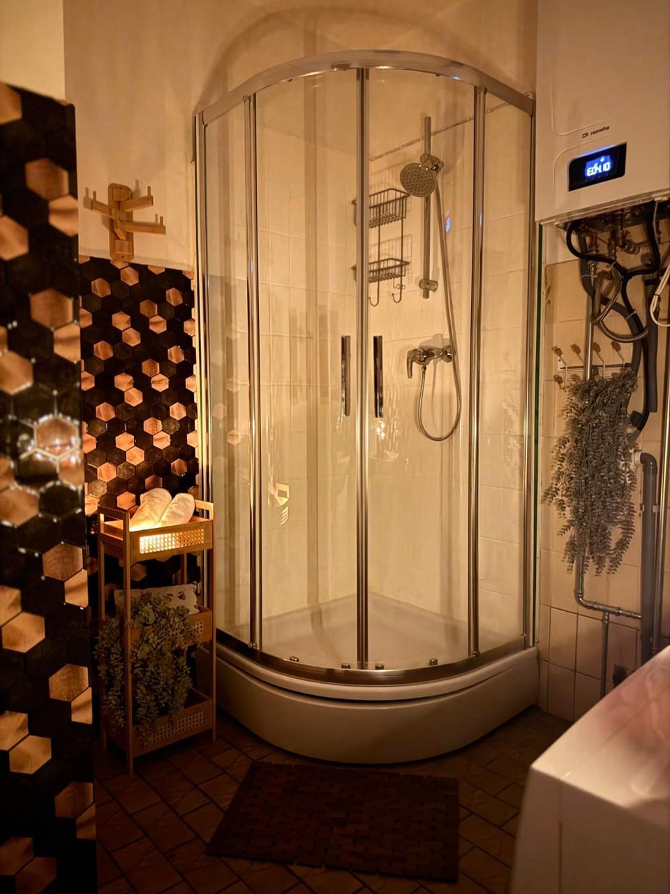 Shower, Toilet, Bathroom, hair dryier, towels