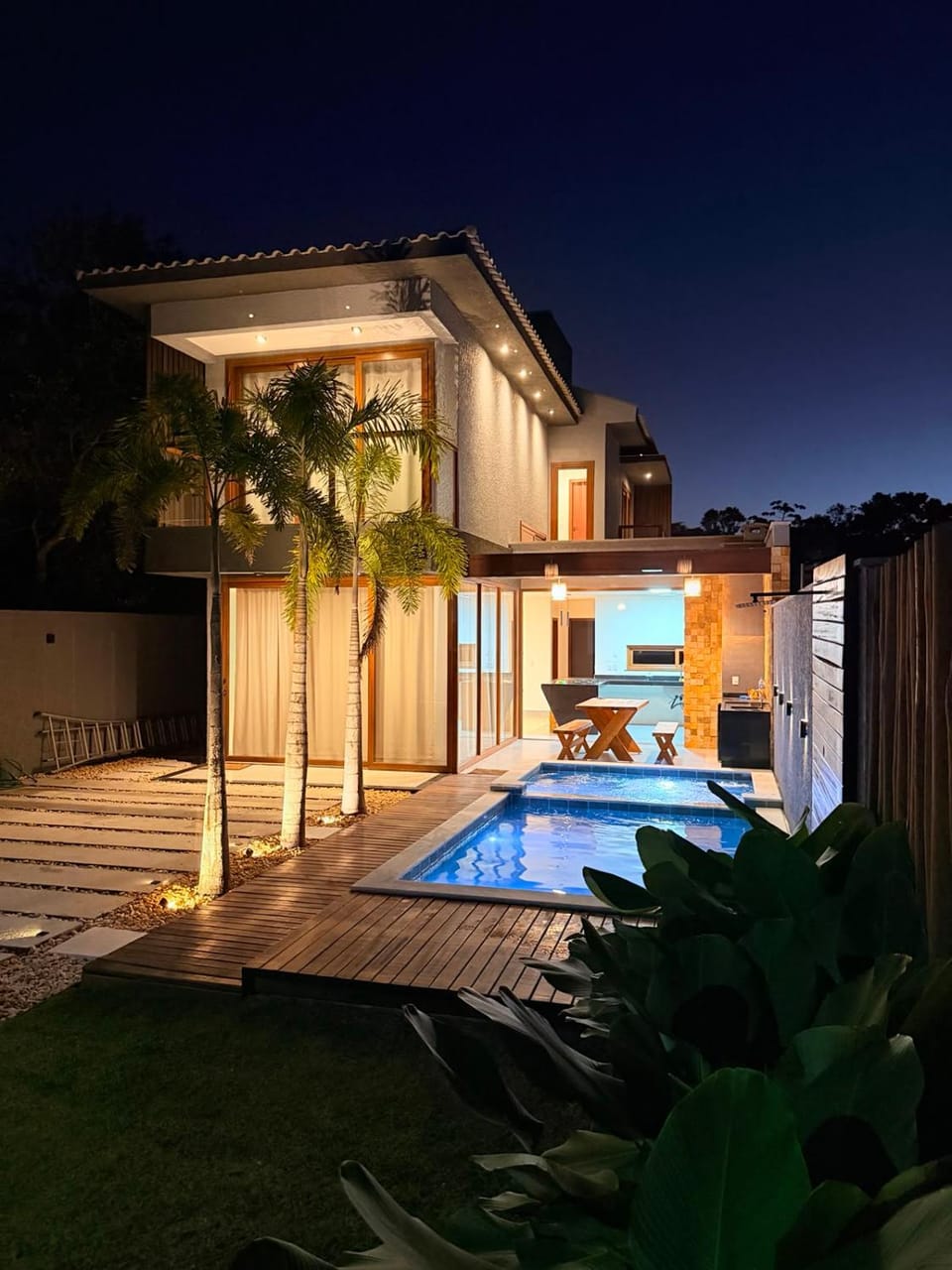 Night, Hot Tub, Pool view