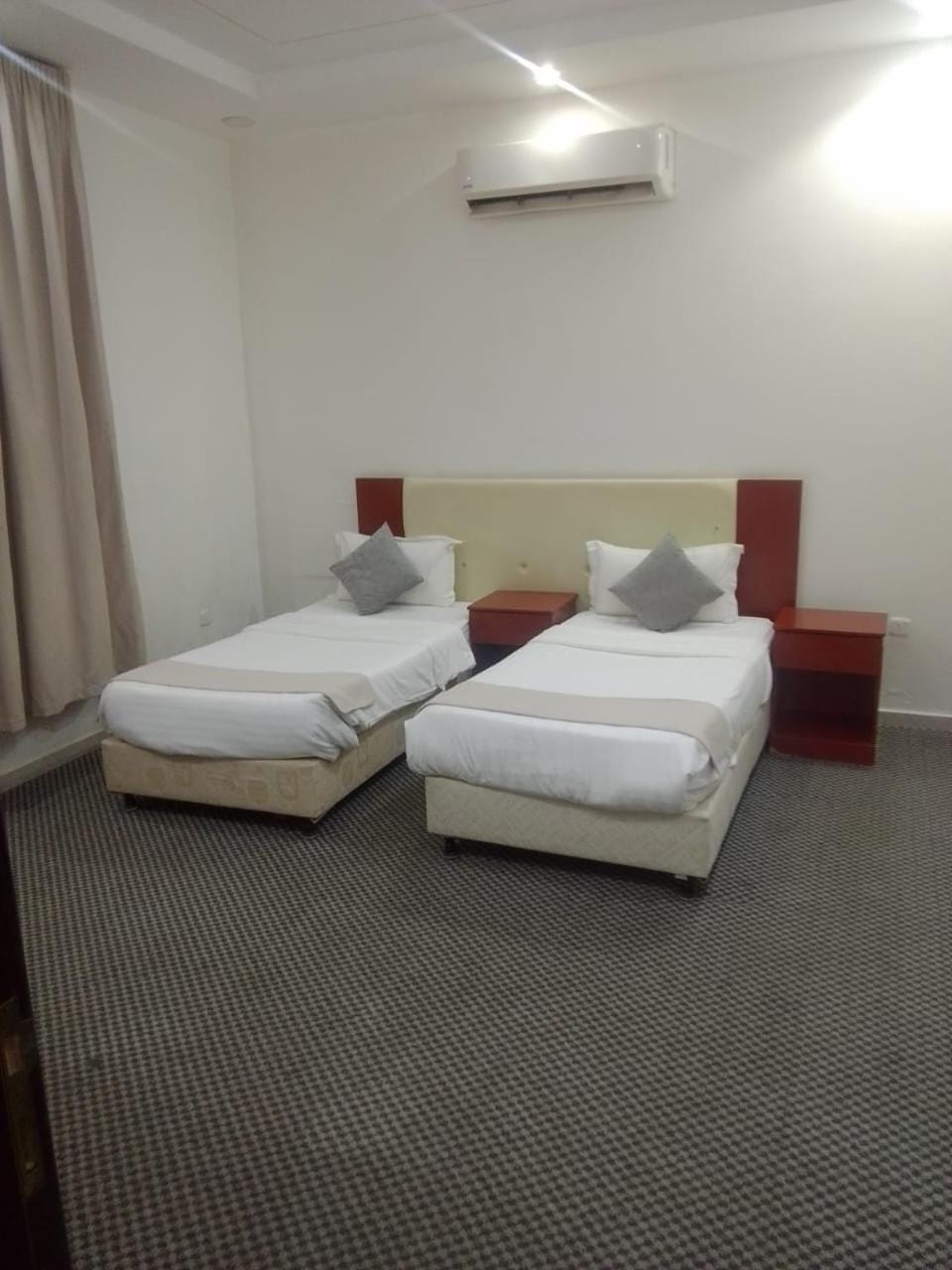 Bed, Photo of the whole room, Bedroom, towels, air conditioner