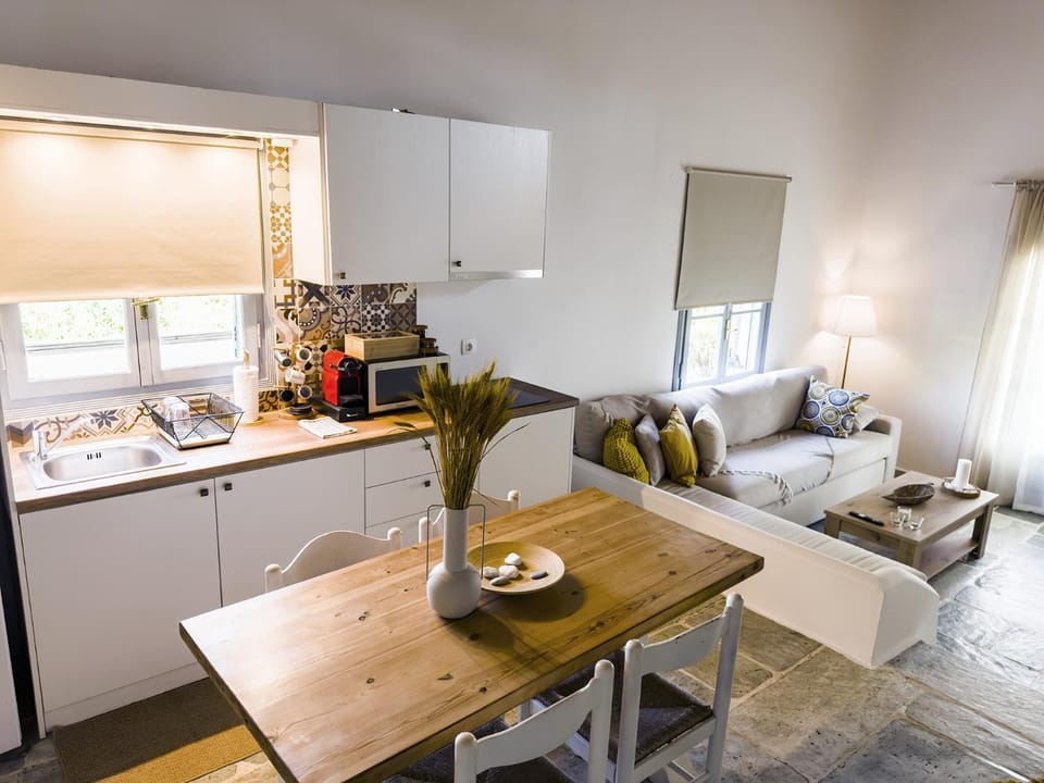 Coffee/tea facilities, Kitchen or kitchenette, Living room, Seating area, Dining area, stove
