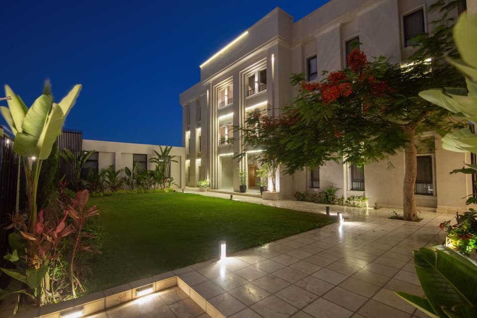 Property building, Night, Garden
