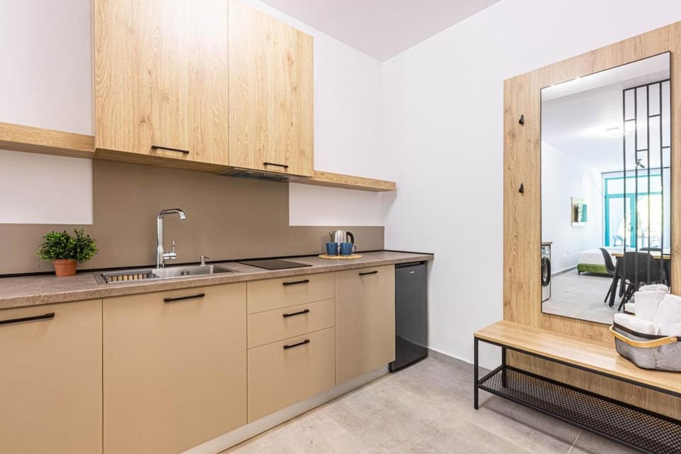 Kitchen or kitchenette, stove
