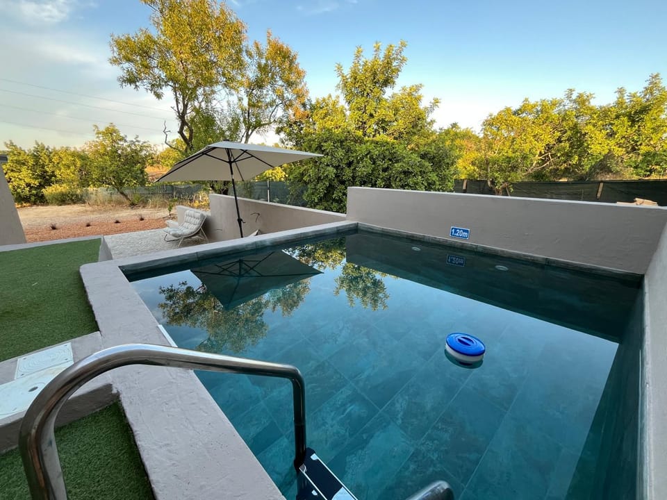 Night, Natural landscape, Pool view, Swimming pool, sunbed