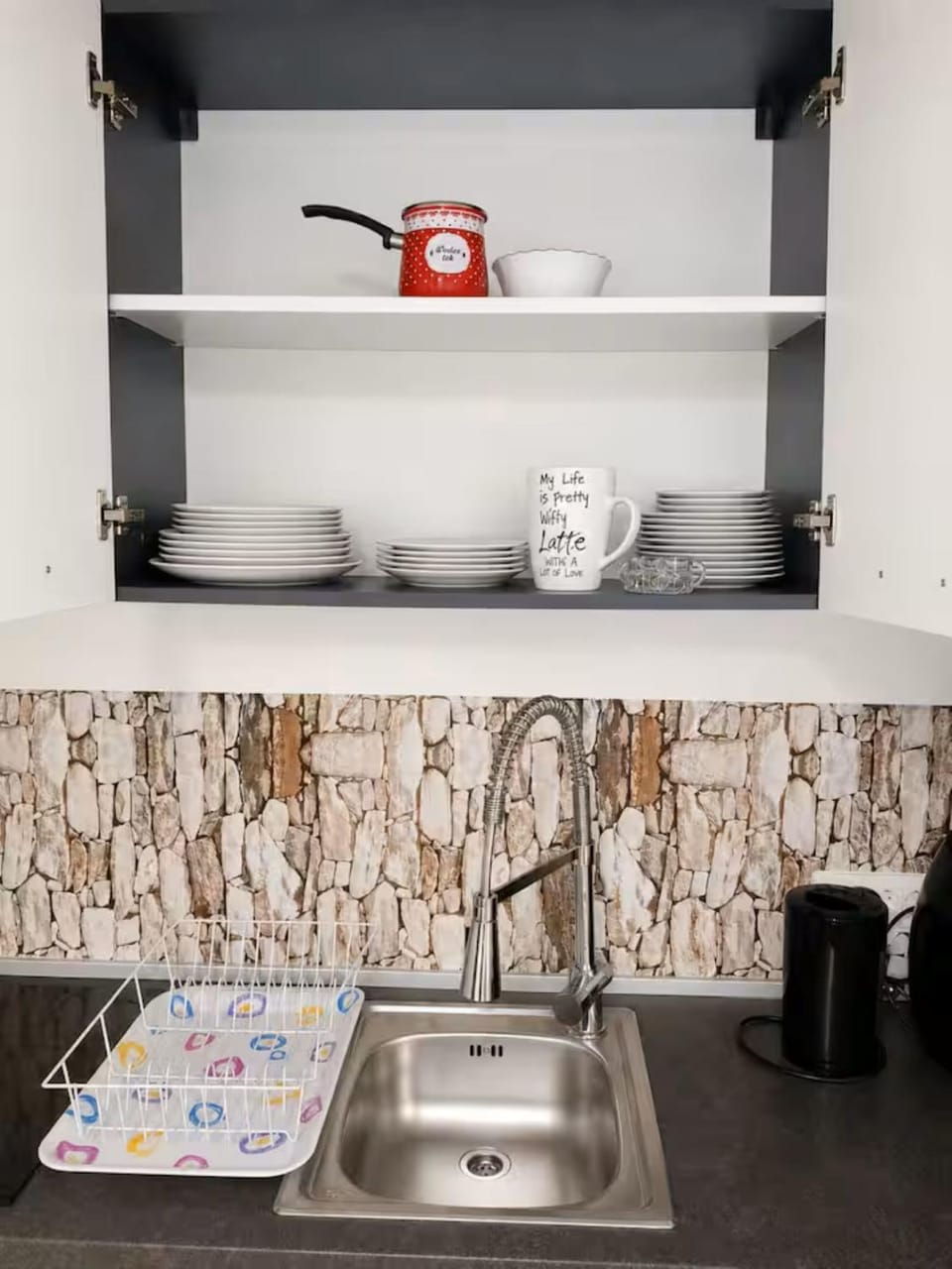 Kitchen or kitchenette, stove