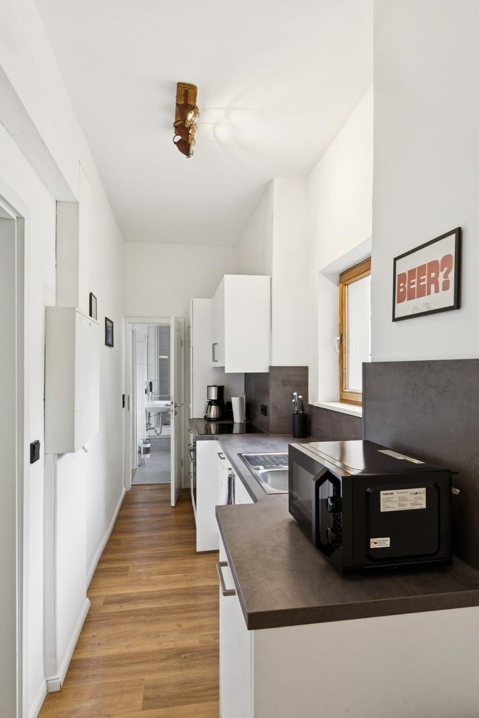 Kitchen or kitchenette, dishwasher, stove, toaster