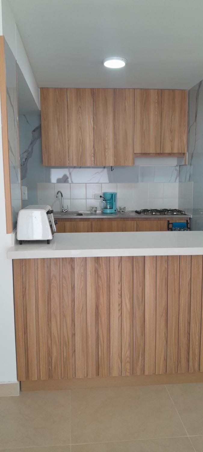 Kitchen or kitchenette, stove