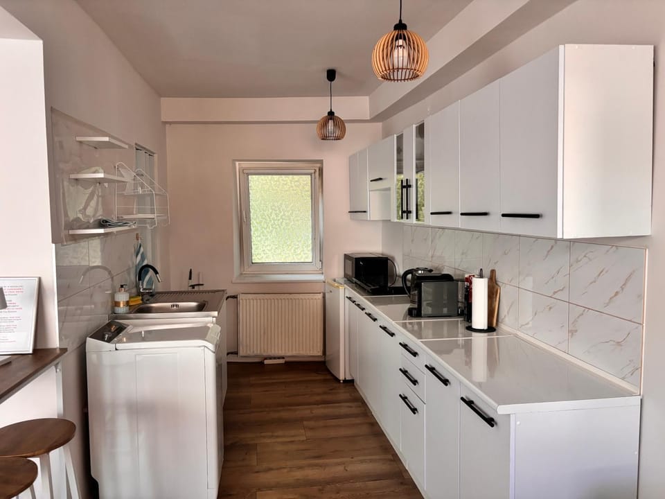 Kitchen or kitchenette, stove