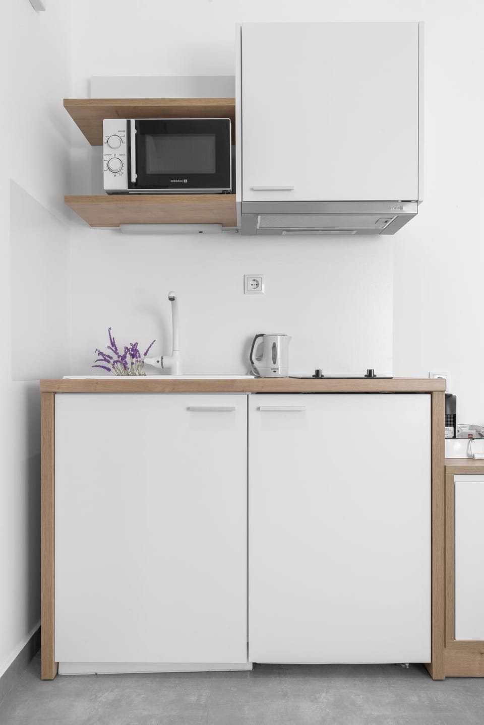 Kitchen or kitchenette, stove