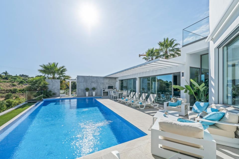 Property building, Living room, Swimming pool