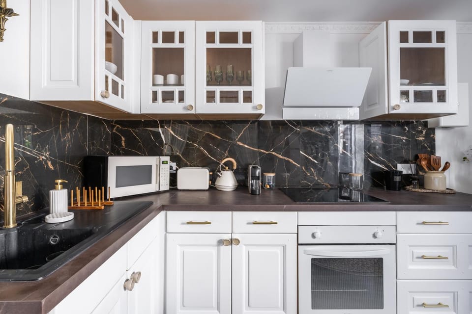 Kitchen or kitchenette, stove, toaster