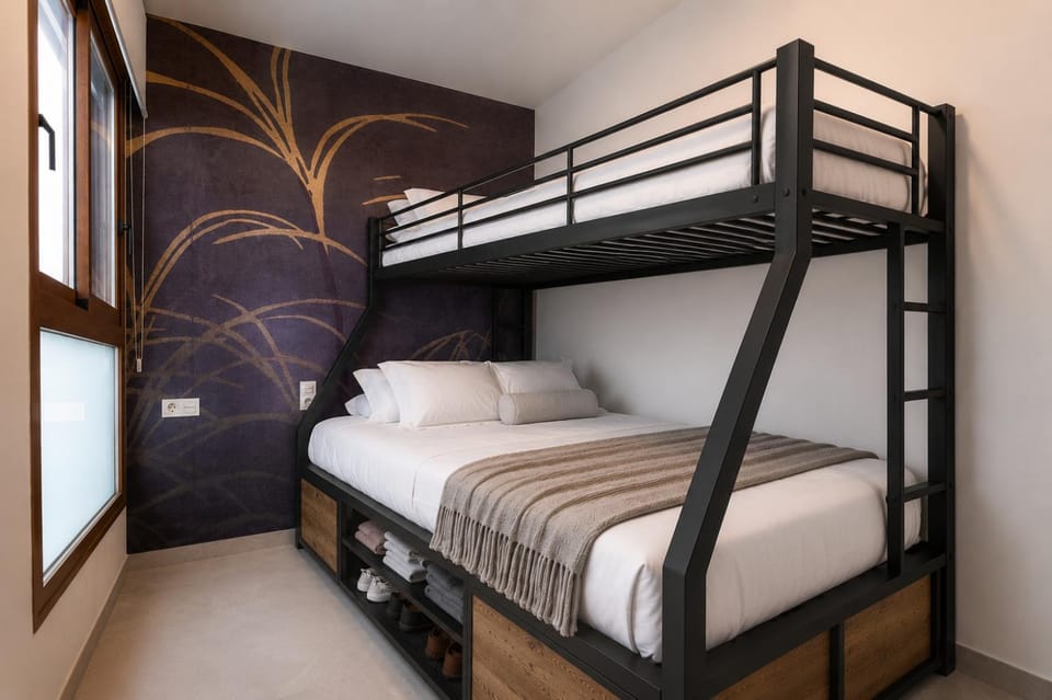 Bed, Photo of the whole room, Bedroom, bunk bed, wardrobe
