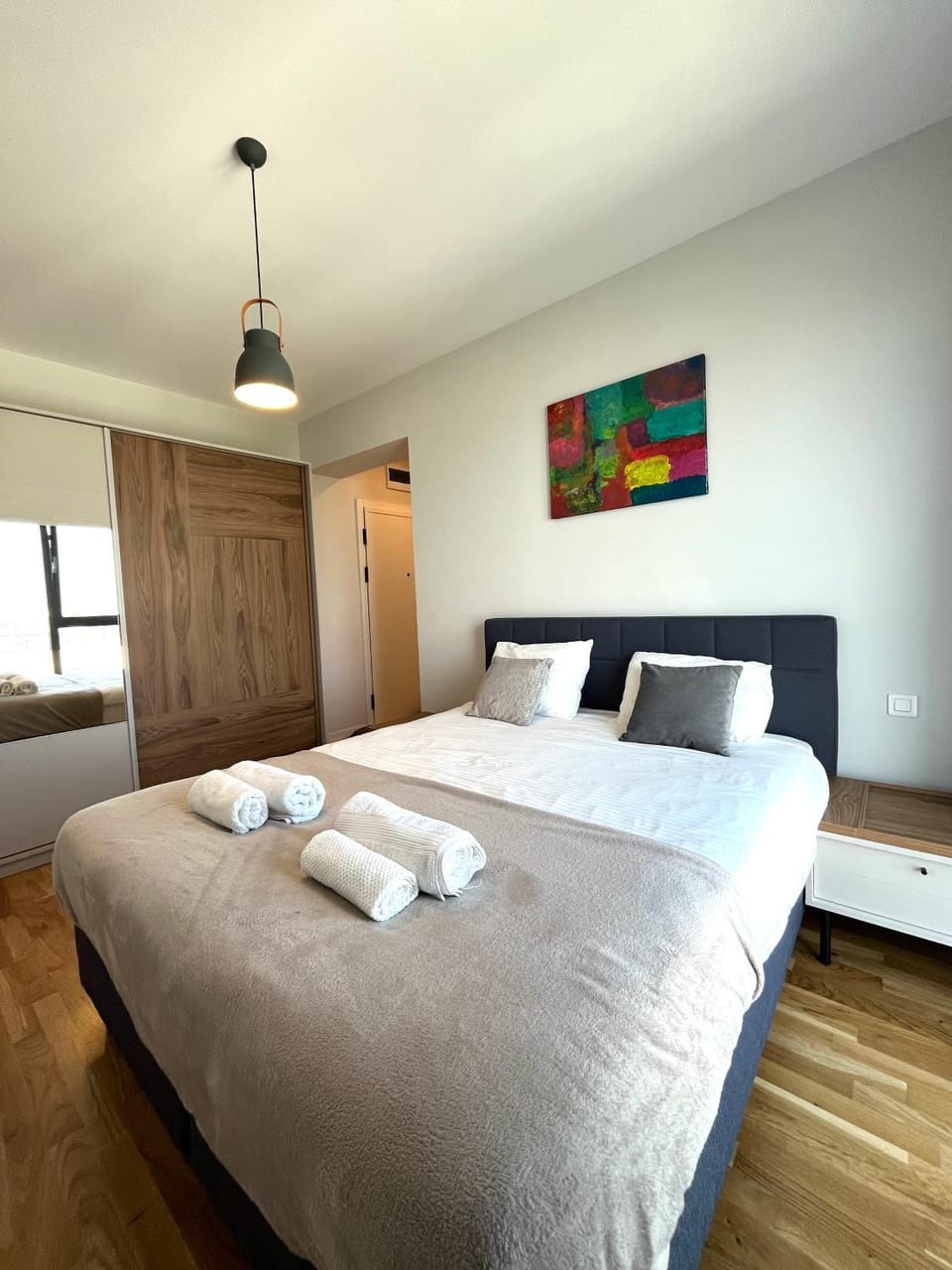 Bed, Photo of the whole room, Bedroom, towels, wardrobe