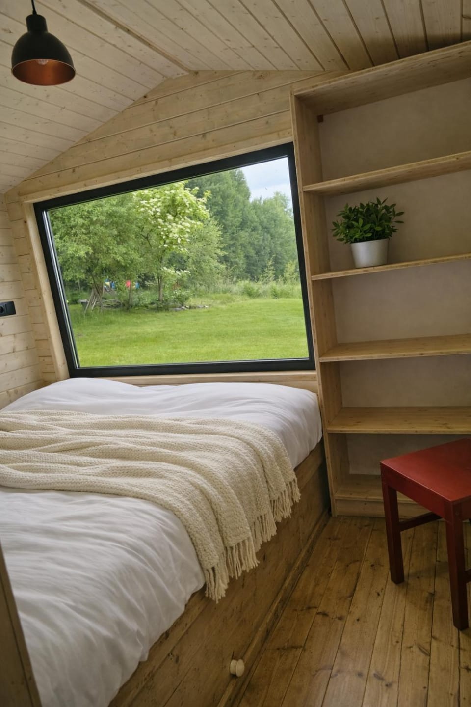 Bed, Bedroom, Garden view, wardrobe
