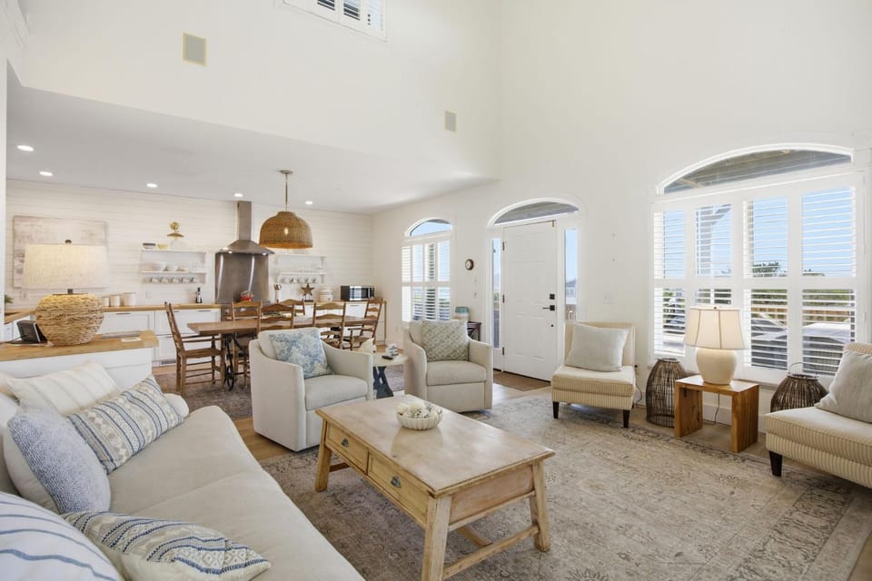 Steps from Beach with Ocean Views and Fresh Updates House in Oak Island