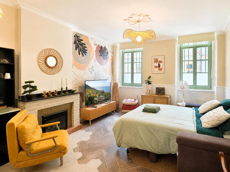 Communal lounge/ TV room, Bed, TV and multimedia, Living room, Seating area, Bedroom