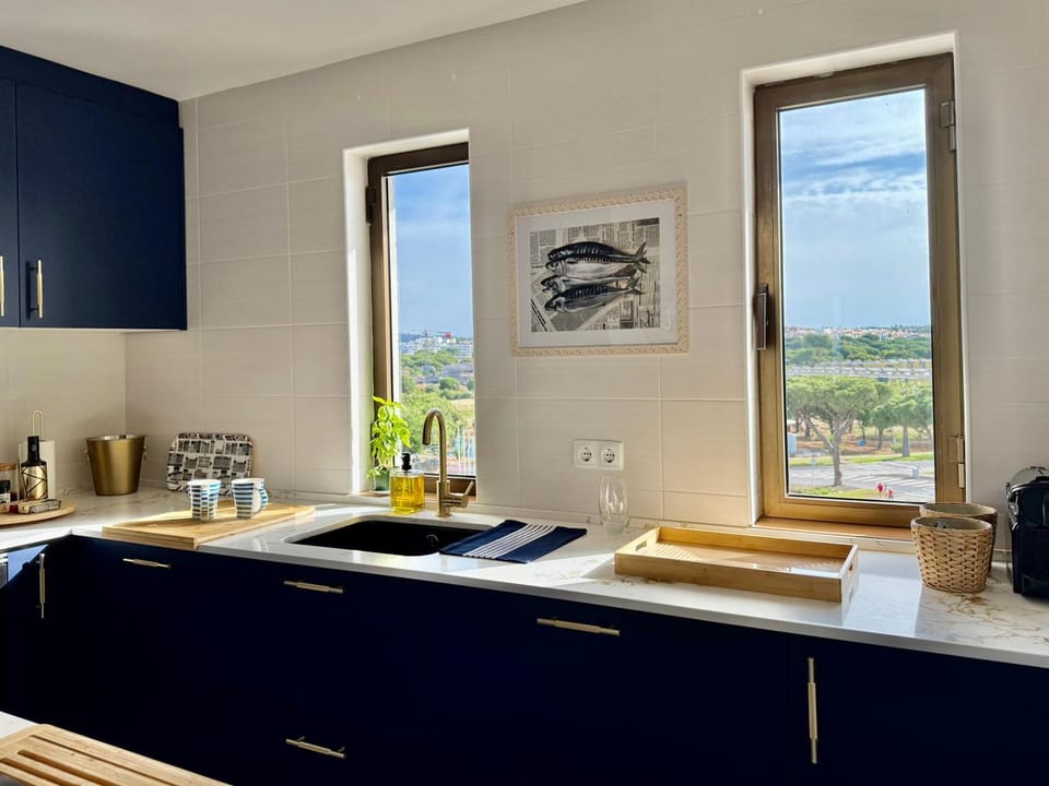 Kitchen or kitchenette, stove