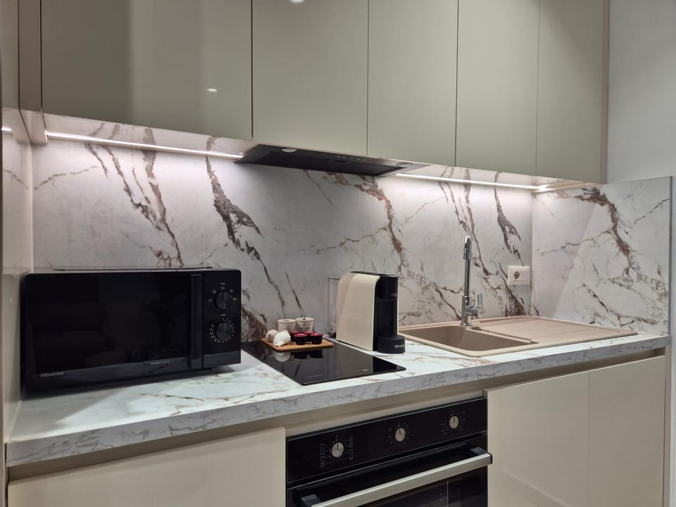 Kitchen or kitchenette, dishwasher, stove