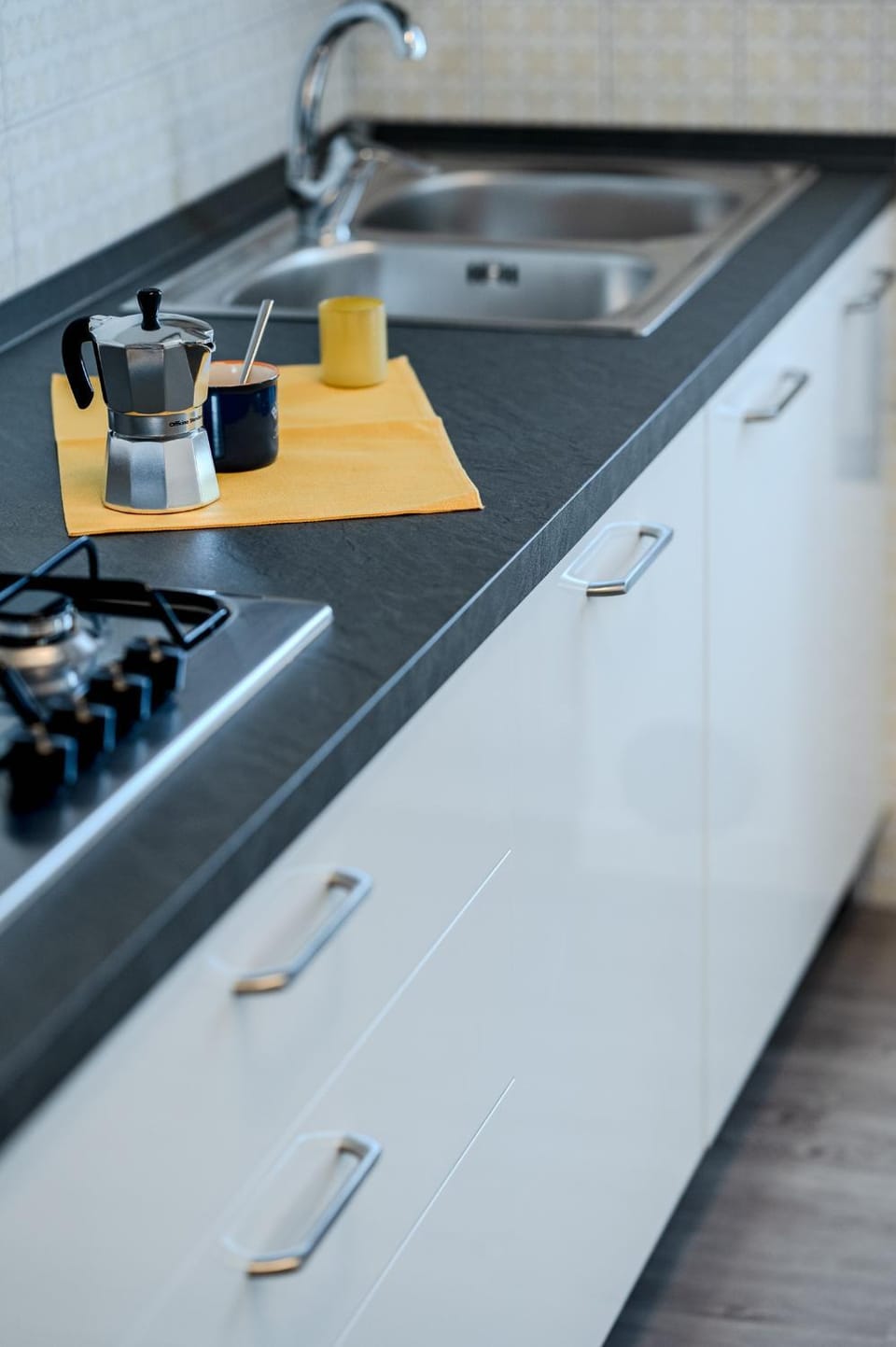Kitchen or kitchenette, stove