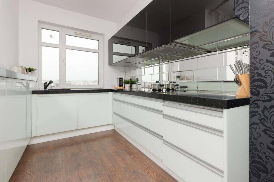 Kitchen or kitchenette, dishwasher, stove