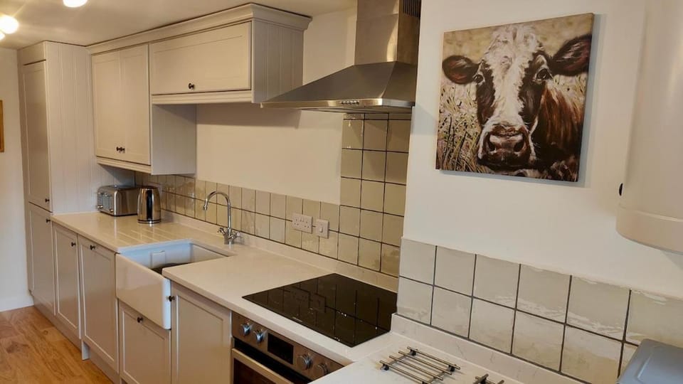 Kitchen or kitchenette, dishwasher, stove, toaster