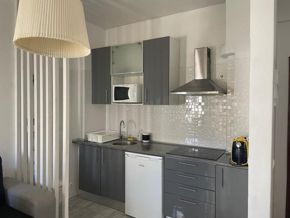 Kitchen or kitchenette, microwave, oven