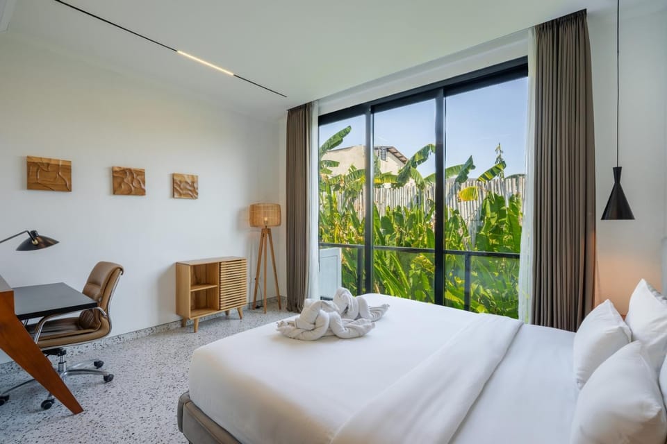 Bed, Natural landscape, Bedroom, Garden view
