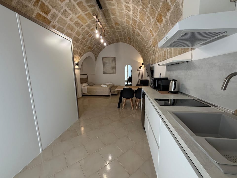 Kitchen or kitchenette, stove