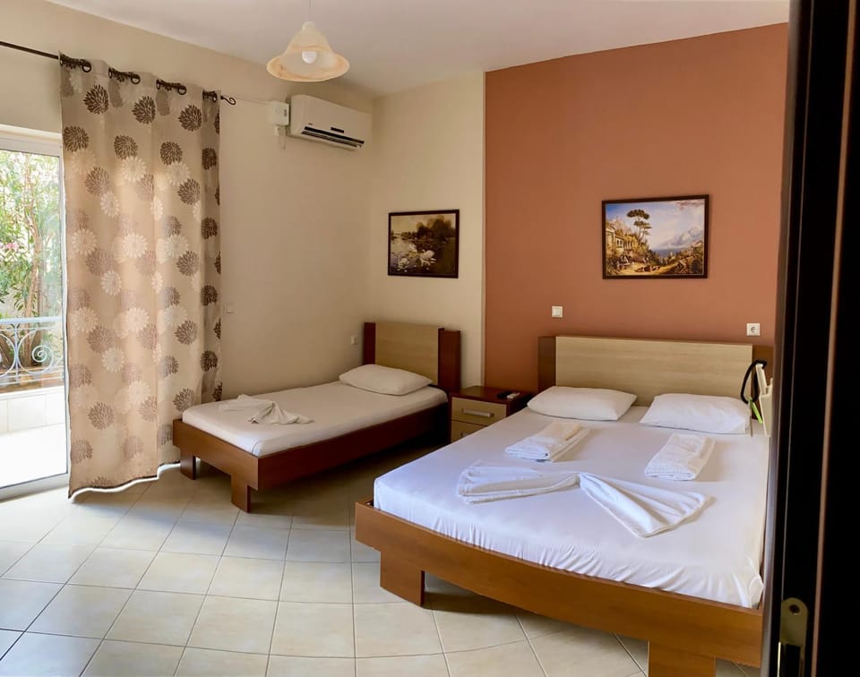 Bed, Bedroom, towels, air conditioner