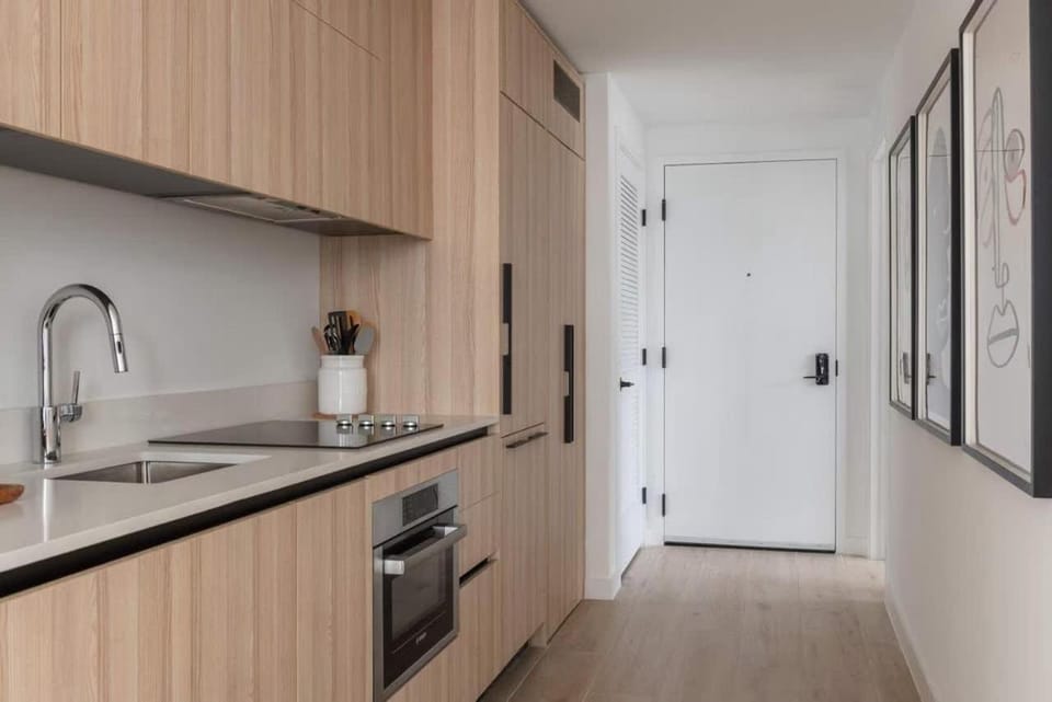 Kitchen or kitchenette, stove