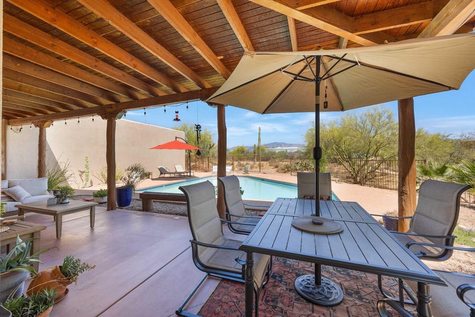 Patio, Natural landscape, Seating area, Dining area, Pool view, Swimming pool, sunbed