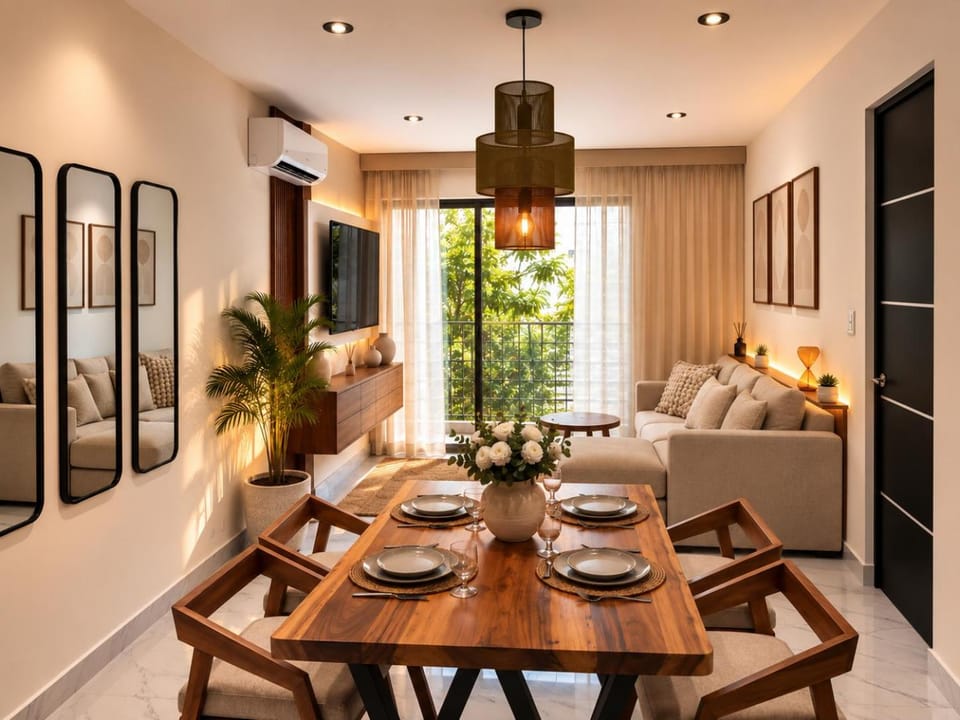 TV and multimedia, Living room, Dining area, Garden view