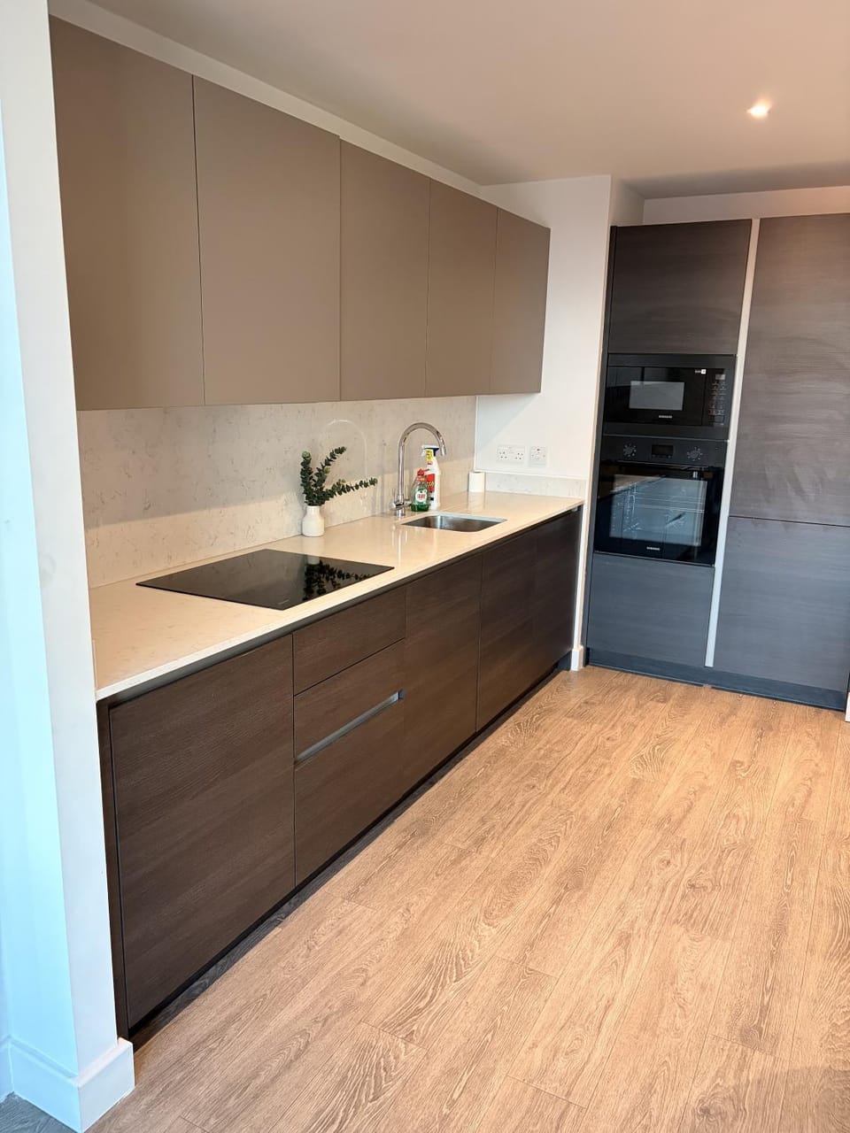Kitchen or kitchenette, microwave, oven
