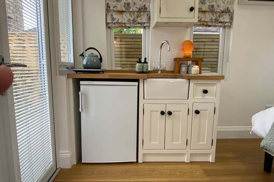 Kitchen or kitchenette, stove