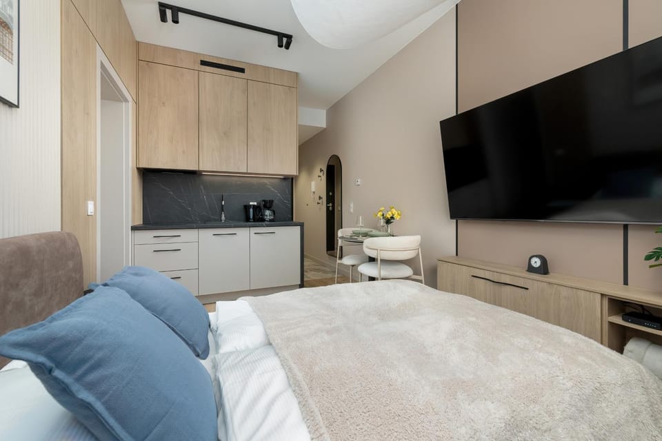 Bed, TV and multimedia, Kitchen or kitchenette, Photo of the whole room, Bedroom