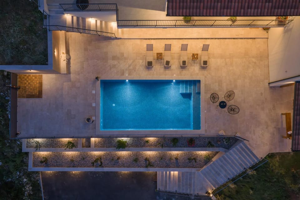 Property building, Night, Pool view, Swimming pool