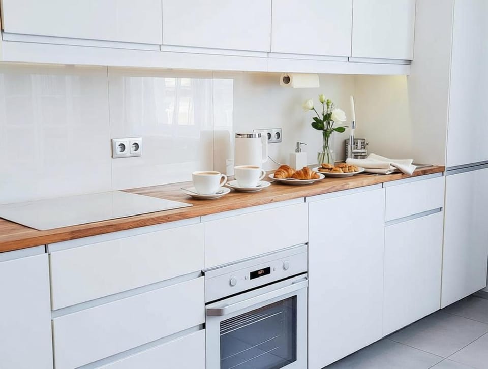 Kitchen or kitchenette, stove