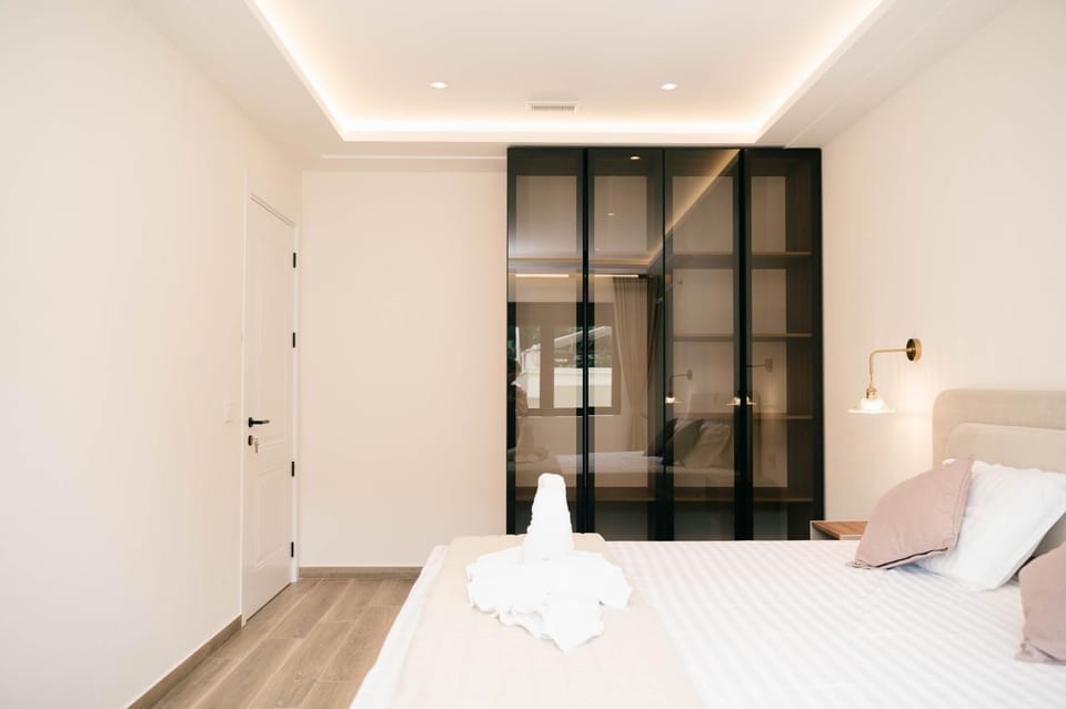 Bed, wardrobe