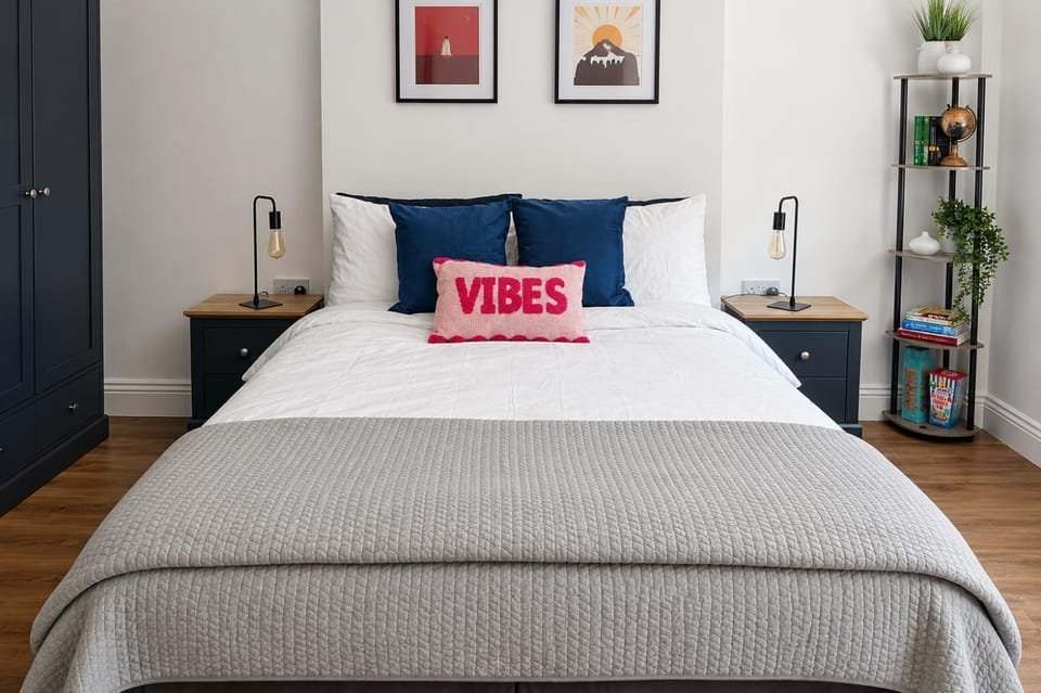 Bed, Decorative detail, Bedroom, flat iron, hair dryier, heating, wardrobe