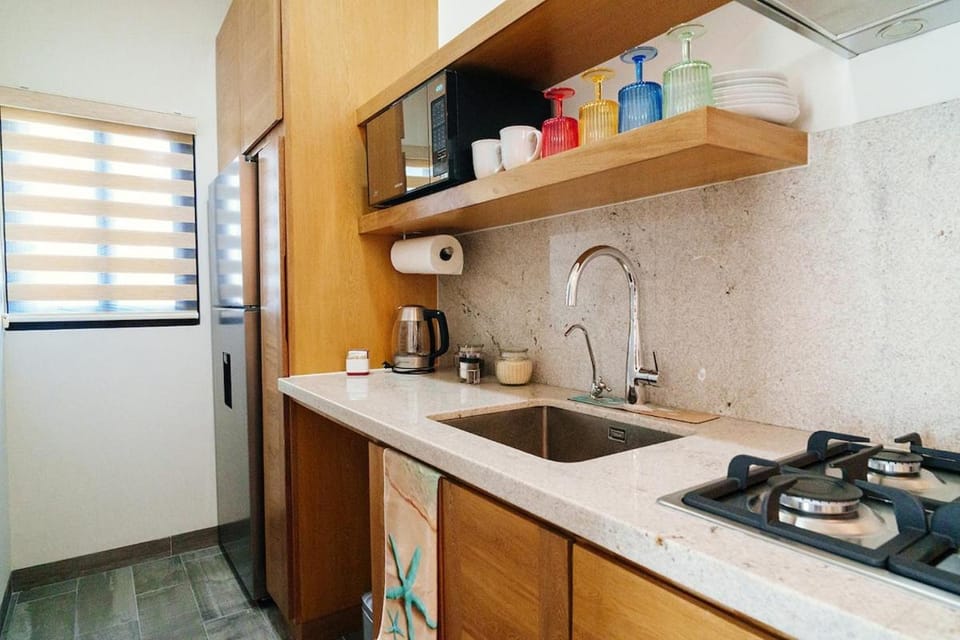 Kitchen or kitchenette, stove