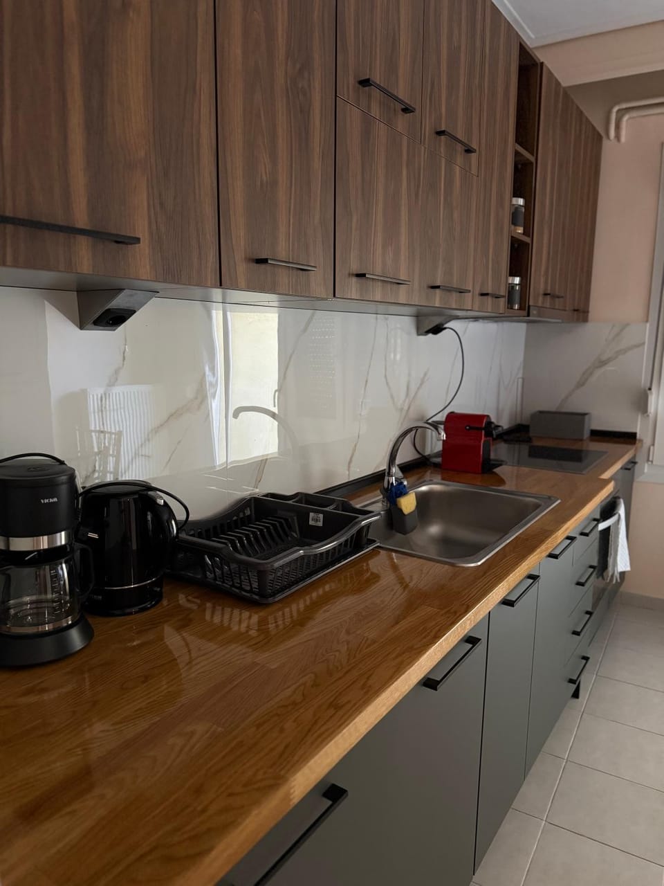 Kitchen or kitchenette, stove