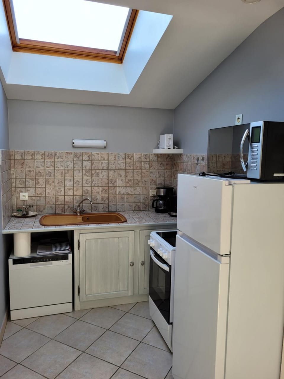 Kitchen or kitchenette, dishwasher, microwave, oven, stove, toaster