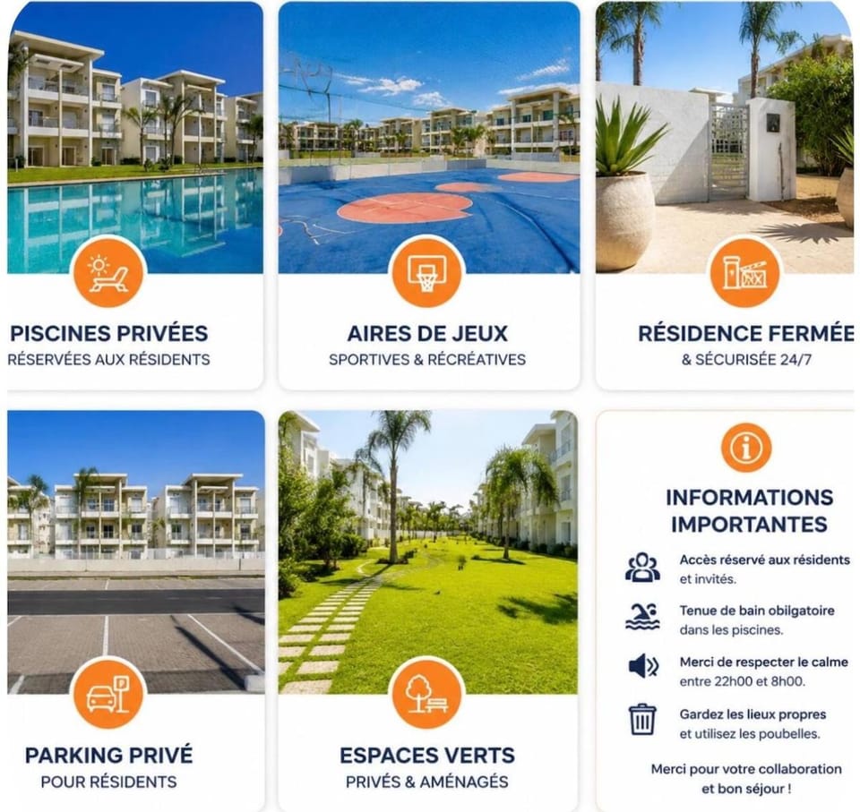 Private Resort- Pool - Beach View- Family Fun Apartment in Casablanca-Settat