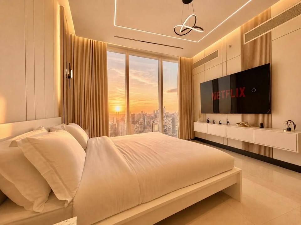Property building, Day, TV and multimedia, View (from property/room), Bedroom, Entertainment, air conditioner