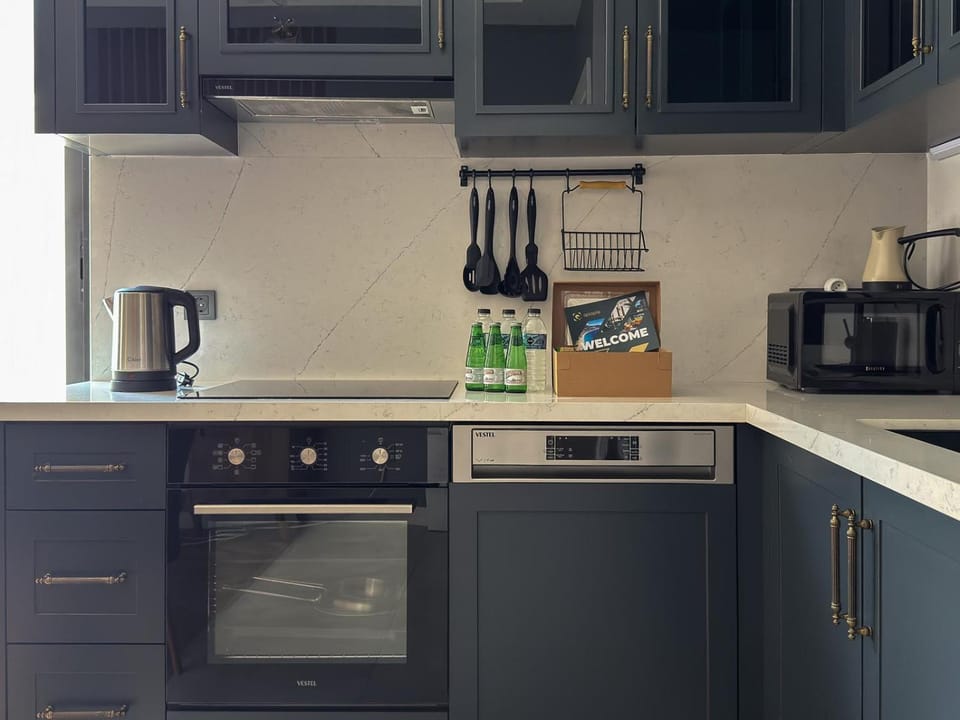 Kitchen or kitchenette, stove
