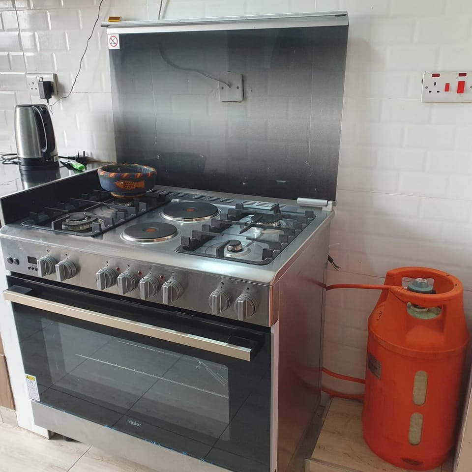 Kitchen or kitchenette, stove