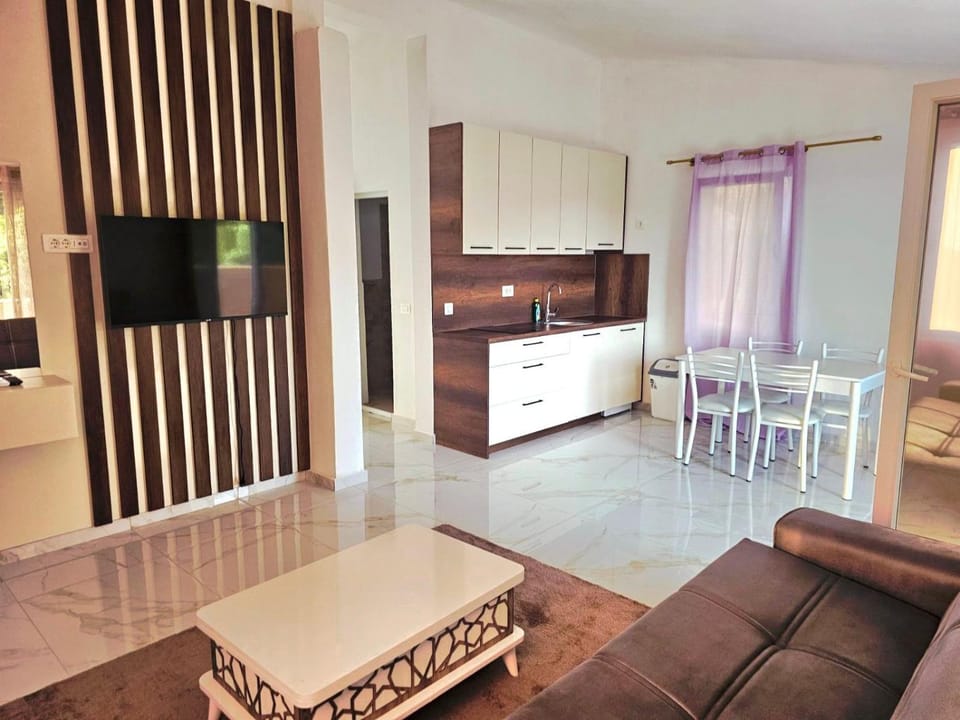 Kitchen or kitchenette, Living room, Seating area, Dining area, stove